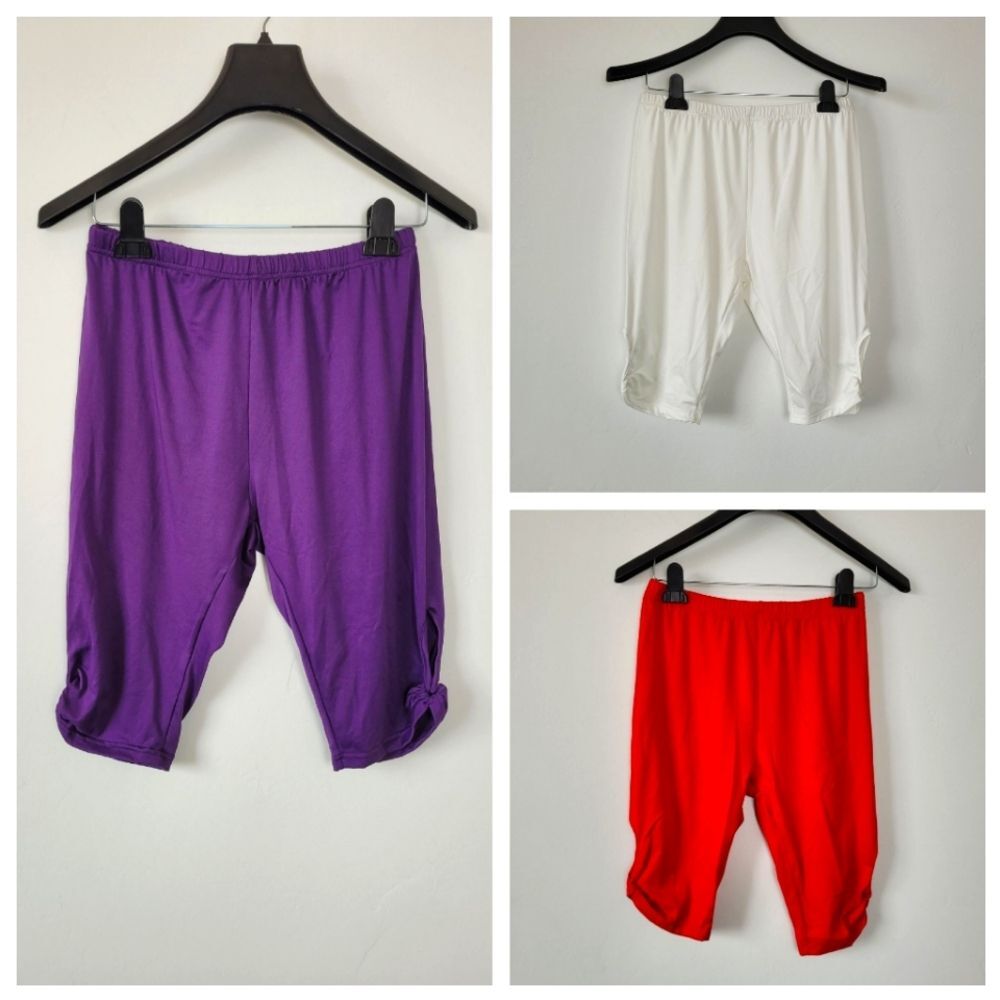 Set Of 3 NEW Biker Shorts Knee Length Under Skirt Modesty Red Purple White Large
